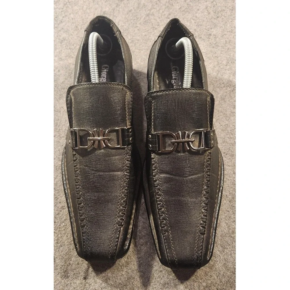 Giorgio Rioni Shoes Mens Size 10 Black Faux Leather‎ Slip On Dress Loafers